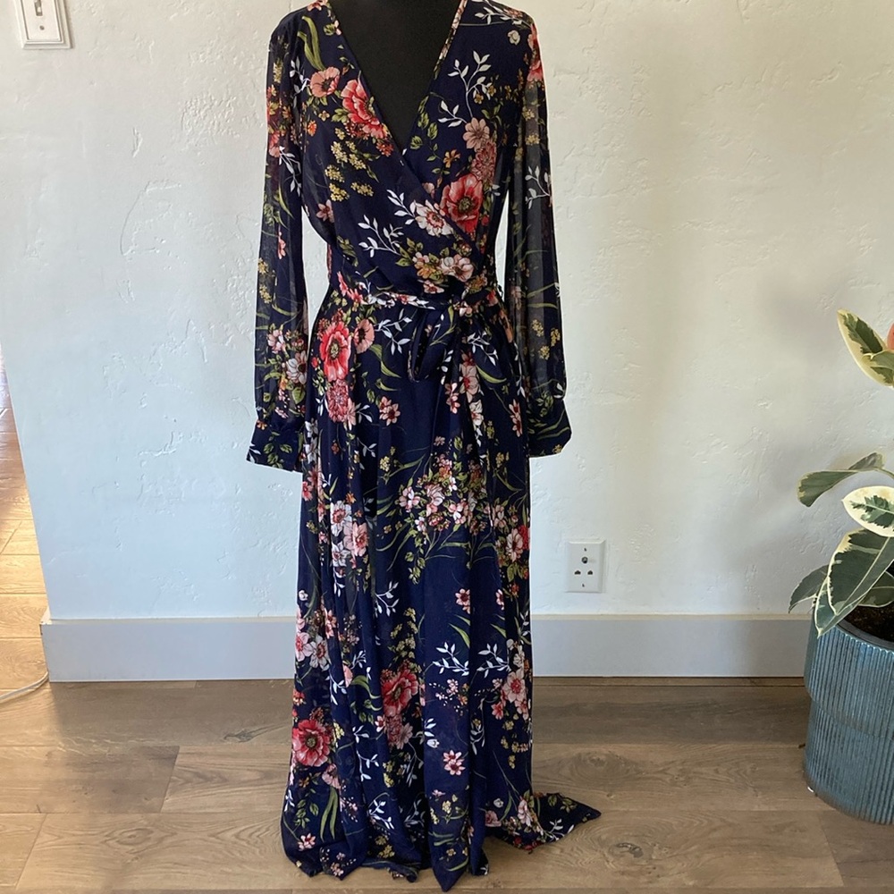 Floral Wrap Dress in Navy
